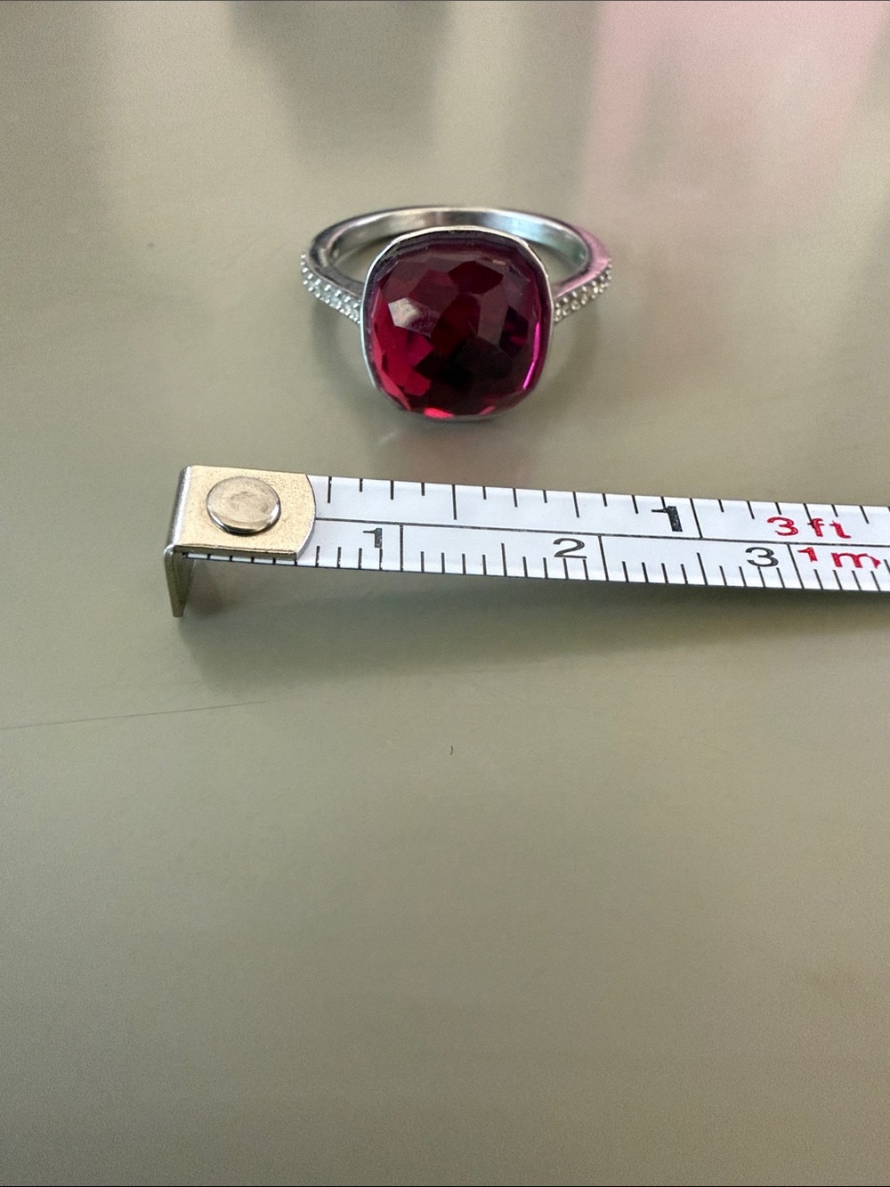 Swarovski Silver Ring with Deep Fuchsia Cushion Stone